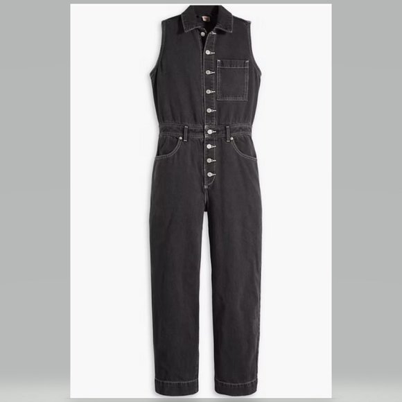 Levi's Sleeveless Denim Jumpsuit in Black "Thank you very Little" - Picture 3 of 11